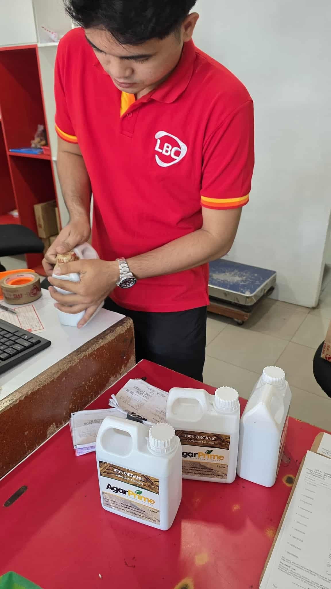 AgarPrime bottles being packed for shipment